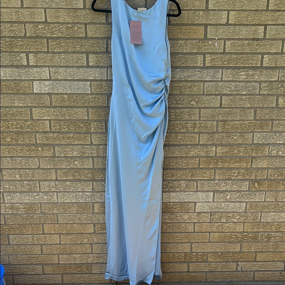 Elegant Light Blue Satin Dress - Picture 4 of 8
